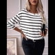 thumbnail image 4 of Camisetas de 3/4 para Mujer, Camisas A Rayas con Cuello , Camisetas de Algodón Francés Negro L, 4 of 9
