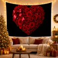thumbnail image 3 of Heart Shaped Red Rose Bouquet on Black Background, Romantic Gothic Style for Flower Lovers, Floral Wall Art, Valentine's Day Gift, Tapestry Wall Hanging for Bedroom and Dorm, 3 of 7