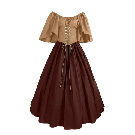 

Cow For Womens Trumpet Sleeve Irish Shirt Dress With Corset Traditional Dress Women M Gothic Retro Long Sleeve Corset Tunic Brown
