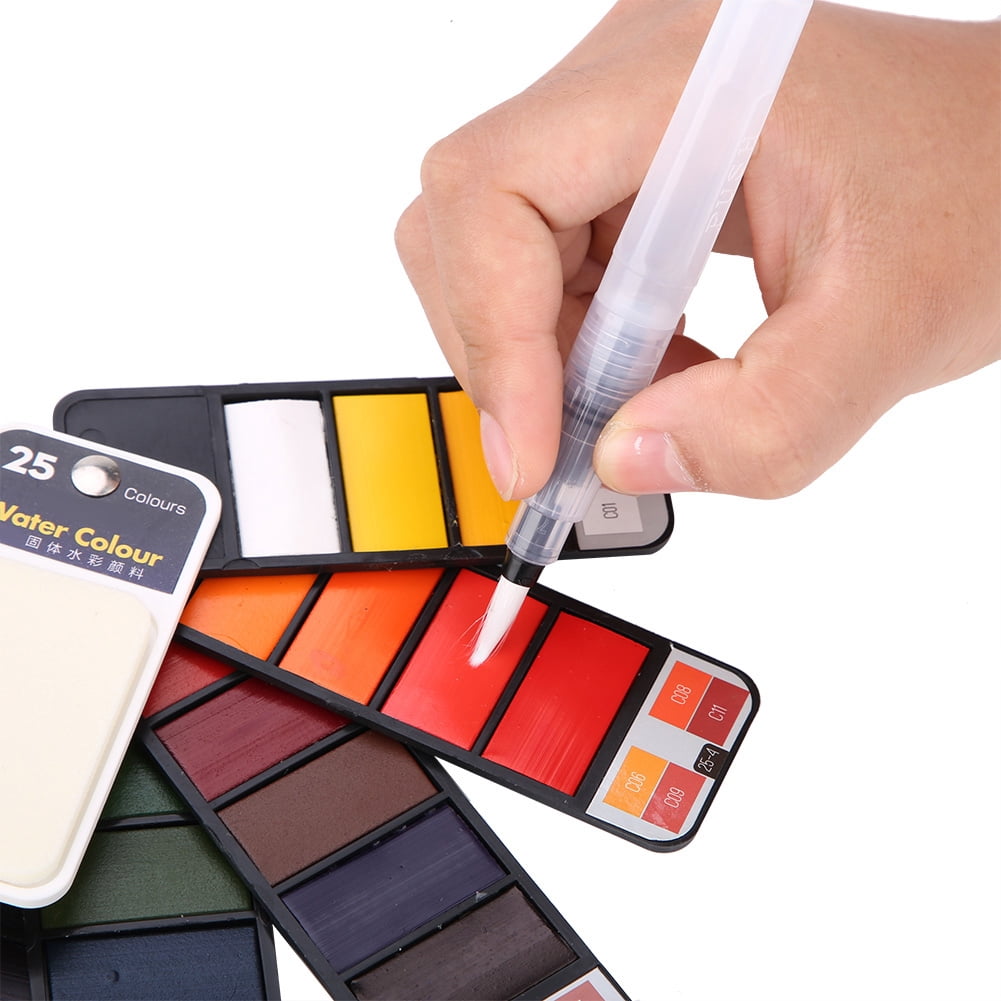 Watercolor Paint Set, Fan Shaped Pigment Painting Set Solid Watercolor with Drawing Dip Pen, Foldable Pigments with Water Brush for Artists Students Kids Beginners