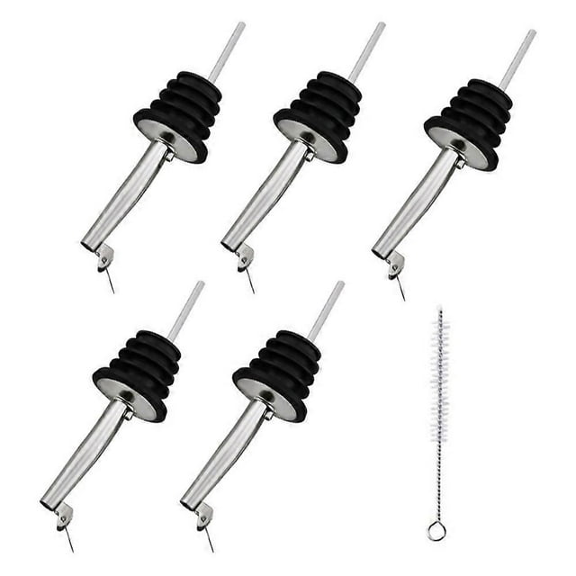 5pcs Stainless Steel Classic Bottle Pourers Tapered Spout - Liquor Pourers with Rubber Dust Caps