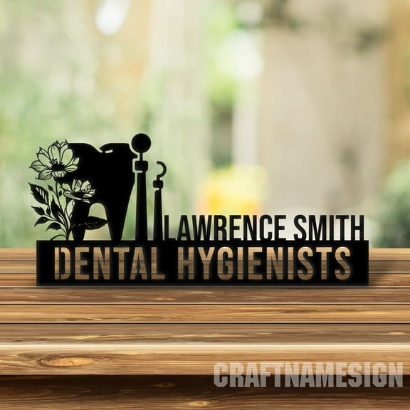 Craftnamesign Custom Dentist Wooden Desk Name Plate, Dental Hygienist Metal Nameplate for desk