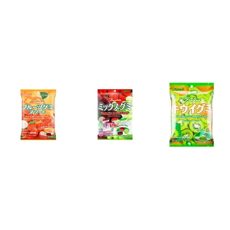 3 Pack Kasugai Gummy Candies, Made in Japan, Gluten Free, Mix 3 Flavor (Assortment,Fruits Mix,Kiwi) Plus NineChef Brand Long Handle Coffee Spoon