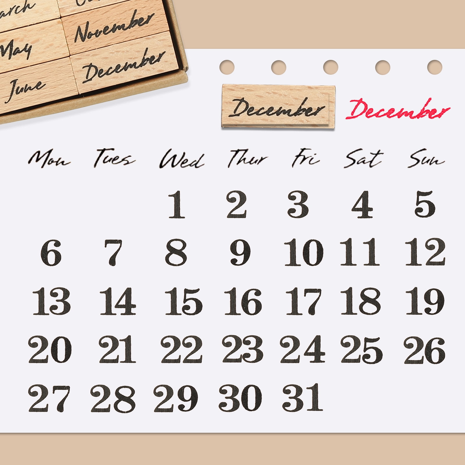 Unique Bargains Vintage Wooden Rubber Month Stamp Set for Crafting and Decoration ["Week"]