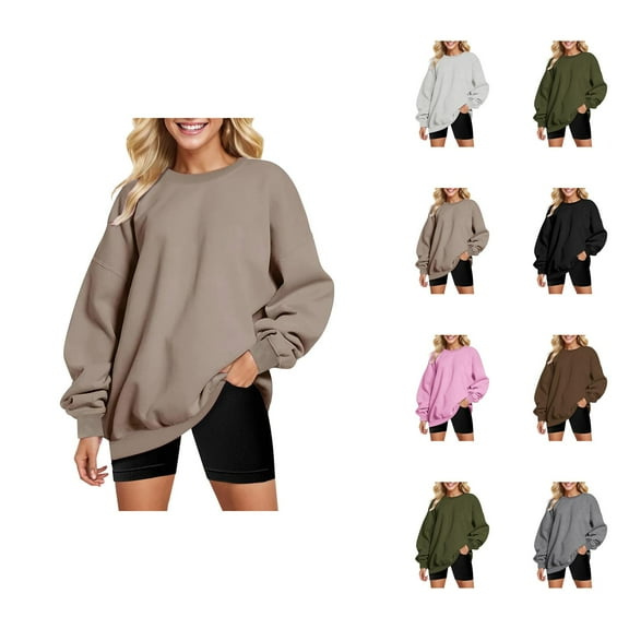 Women's Sweatshirts 2025 Fall Winter Long Sleeve Crewneck Drop Shoulder Basic Plain Pullover Tops Sweatshirt for Women