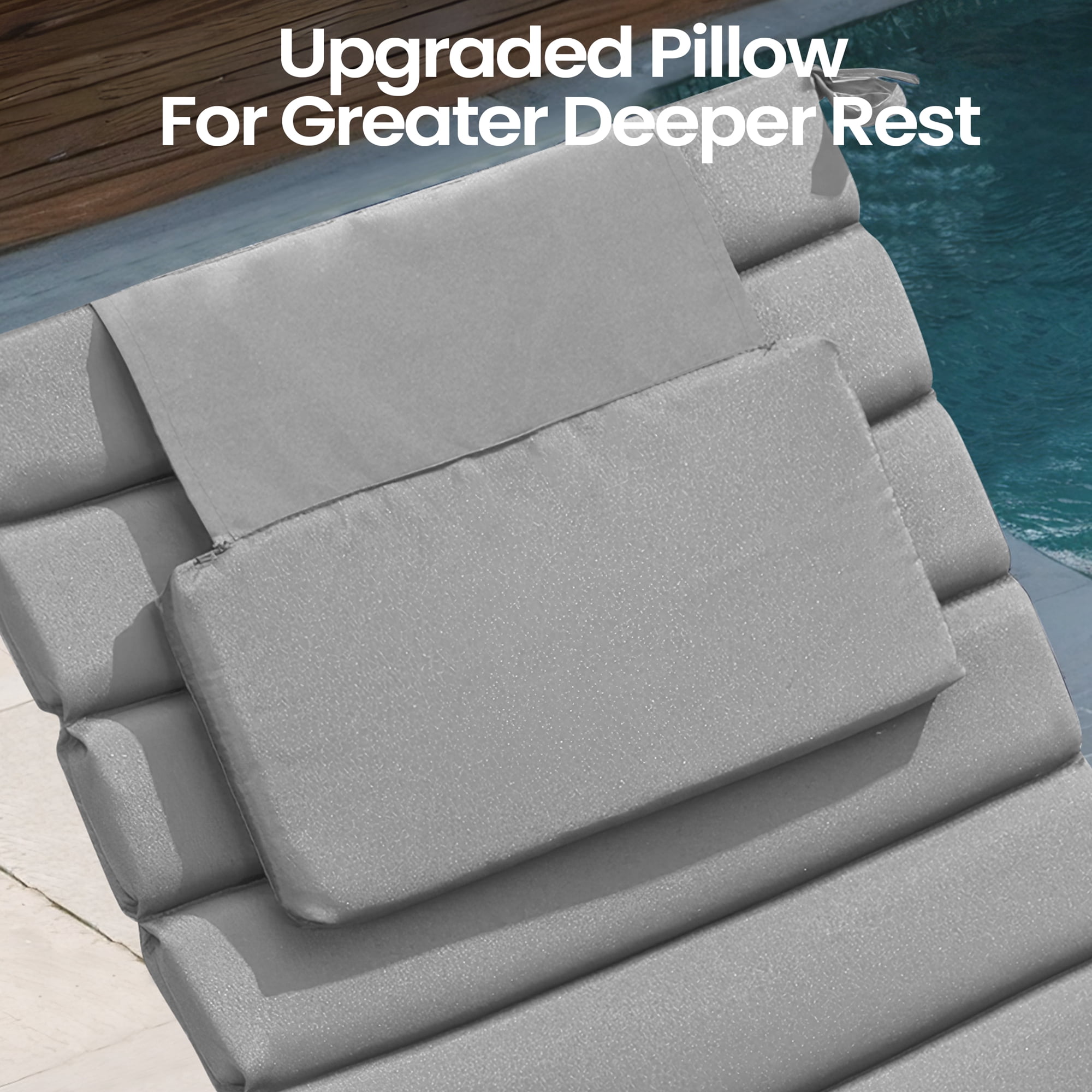 Pellebant Outdoor Set of 2 Chaise Lounge Cushions with Headrest for Patio Furniture,71"L x 23"W x 1"T Light Gray