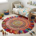 thumbnail image 3 of Ox Bay and Evette Rios Cora 5'6" Round Rainbow Cotton and Jute Striped Fringe Indoor Area Rug, 3 of 9