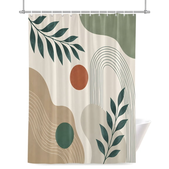 Boho Botanical Shower Curtains for Bathroom, Sage Green Eucalyptus Leaf Terracotta Abstract Arch Line Waterproof Fabric Shower Curtain for Bathroom Bathtub Decoration, Machine Washable 48"x72"