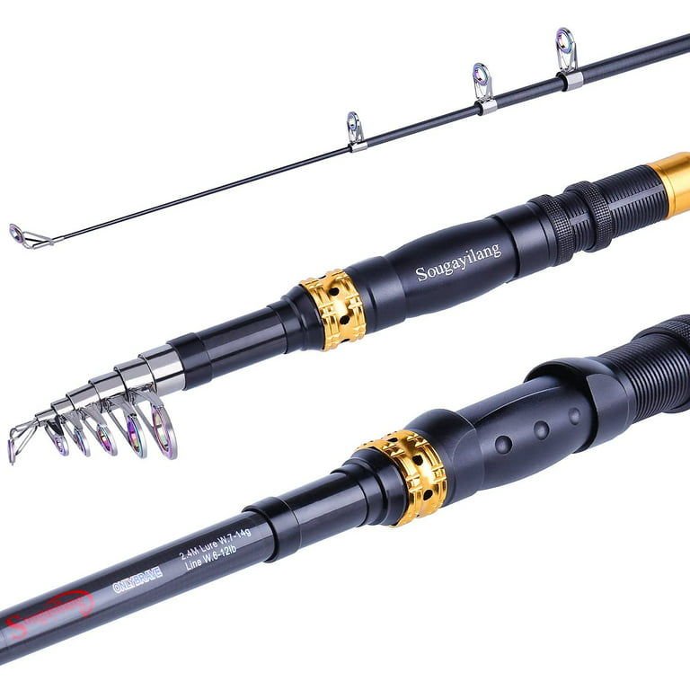 Sougayilang Telescopic Fishing Rod Portable Fishing Pole for Bass Salmon  Trout Fishing Gear