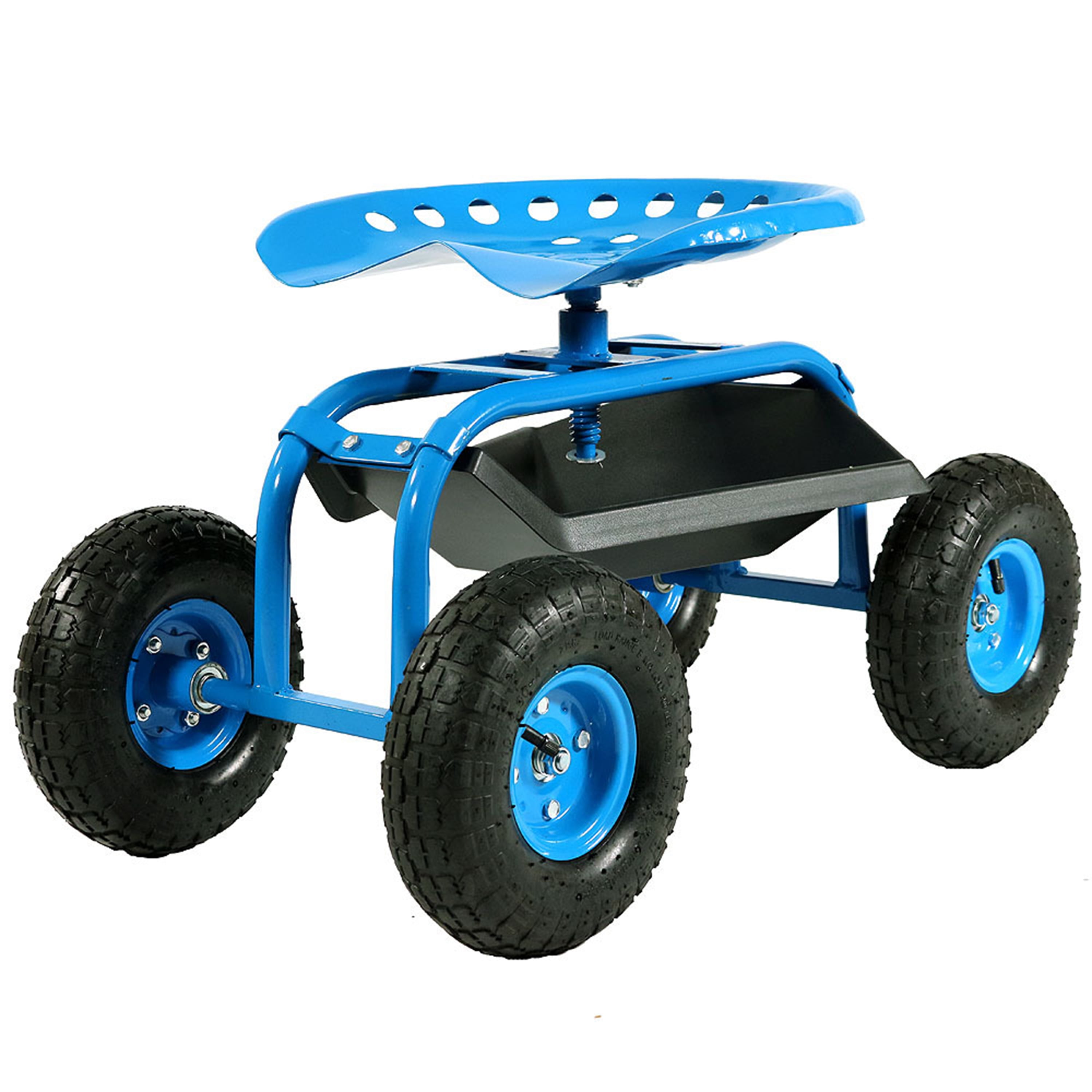 360 Swivel Seat Blue Sunnydaze Rolling Garden Cart Scooter with Wheels and Tool Tray 