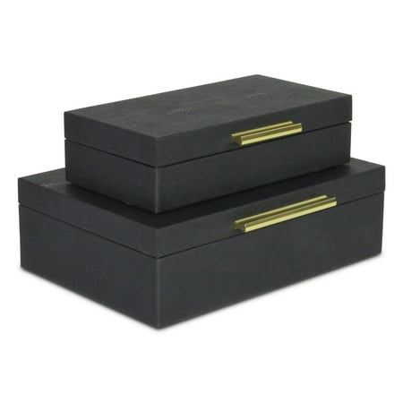 Home Decorative Lusan Black Faux Shagreen Rectangular Storage Box Set