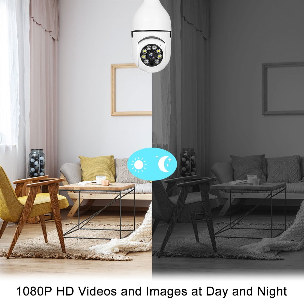 BCOOSS Home Security Camera Wireless WIFI Outdoor Surveillance Camera with Light Bulb 1080 HD Motion Detection 360 Degree Wide Angle