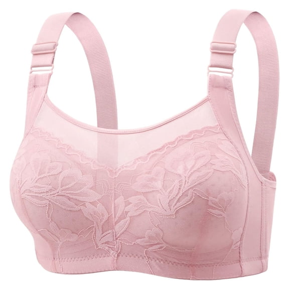 Alun Wireless Bras for Women Floral Mesh Splicing No Underwire Seamless Full Coverage Comfort Bralette with Breathable Fabric for Secure Everyday Pink 44