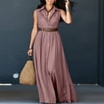 thumbnail image 5 of Women Sleeveless Collared Shirt Maxi Dress, Button Front Waist Belted Wrap Long Dress, Solid Color Slim Fit Casual Commuter Sundress Pink XXXL(XXXL), 5 of 8