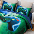thumbnail image 5 of Btargot 5PCS Boys Game Console Comforter Set Twin Lightning Gaming Bedding Set Blue-Green for Kids, 5 of 10
