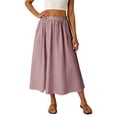 thumbnail image 2 of ZHOGXU Women'S Skirt Summer Elastic Waist Solid Color A Line Flowy Elegant Comfortable Mid Length Skirt For Everyday Wear,Pink,Xs, 2 of 7