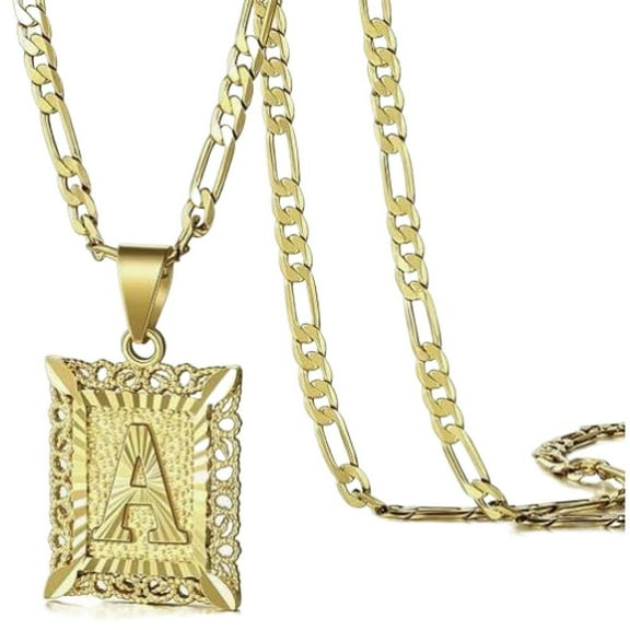 VOLALO Initial Letter Pendant Necklace for Men & Women, 14K Gold Plated Alphabet Necklace on Figaro Chain, Elegant Design