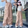 thumbnail image 2 of Girl Cargo Pants Lightweight Elastic Waist Drawstring Pants Baggy Cargo Pants Wide Leg Girls Pants Girls Cargo Pants Size 11-12 Years, 2 of 9