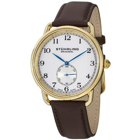 - Men's 207.03 Classic Cuvette Swiss Quartz 23K Gold Plated Brown Genuine Leather Strap Watch