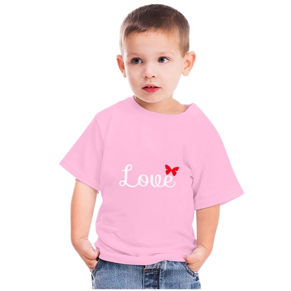 Wavsuf Kids T-Shirts for Boys Printed Crew Neck Casual Summer Pink Shirts Size 7-8 Years