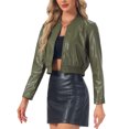 thumbnail image 4 of INSPIRE CHIC Women's Bomber Jacket Cropped Faux Leather Jackets Casual Zip Up PU Moto Bike Outwear L Green, 4 of 6