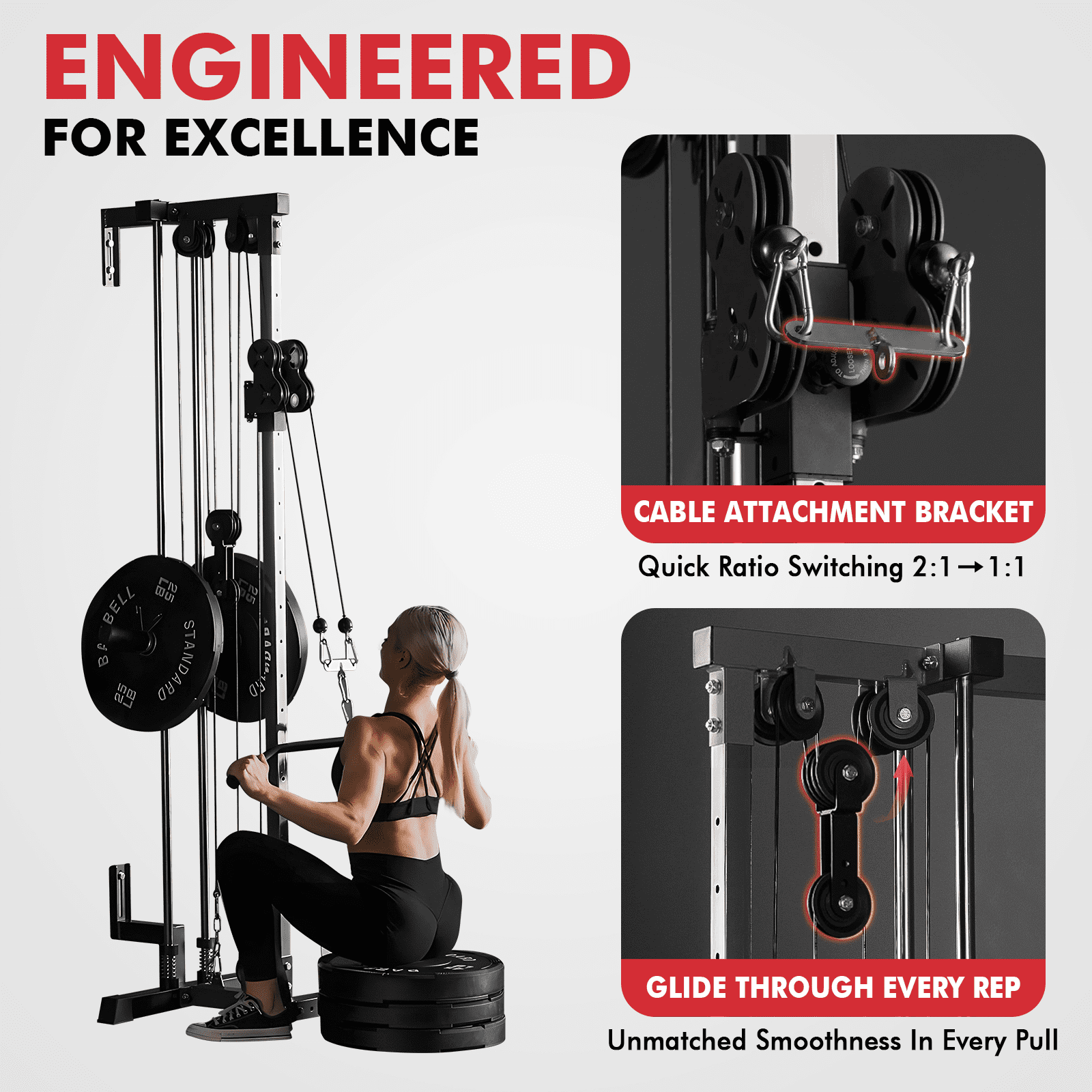 Mikolo Cable Crossover Machine, Lat Pull Down Machine, Wall Mounted Pulley Tower functional trainer with Adjustable 26 Positions Dual Pulley System, Lat Pulldown Cable Training for Home Gym Fitness