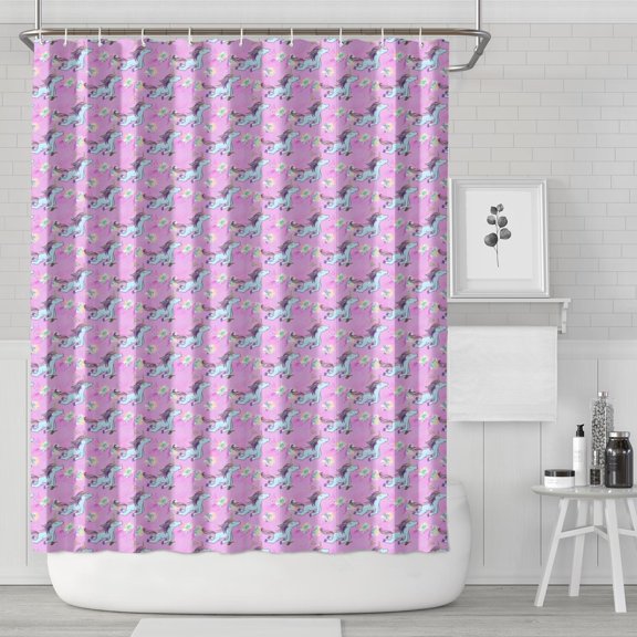 Pink Cartoon Unicorn Flower Pattern Shower Curtain 72"x84" ,Bathroom Decorative Shower Curtains Set with 12 Hooks,Modern Waterproof Washable Shower Curtain