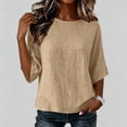 thumbnail image 4 of Ltctricy Womens Cotton Linen Tops Loose Fit 3/4 Sleeve Shirts Crew Neck Basic T Shirts Beach Vacation Clothes, 4 of 5