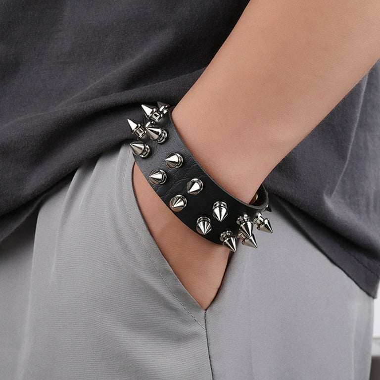 Punk Goth Studded Spike Rivet Buckle Wristband Cuff Bangle 80s Cool Rock  Style Adjustable Party Favors Accessories Jewelry