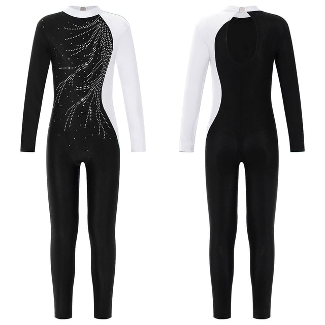 Sinleey Kids Girls Rhinestones Full Body Dance Unitard One Piece Figure Ice Skating Jumpsuit Ballet Leotard White 6