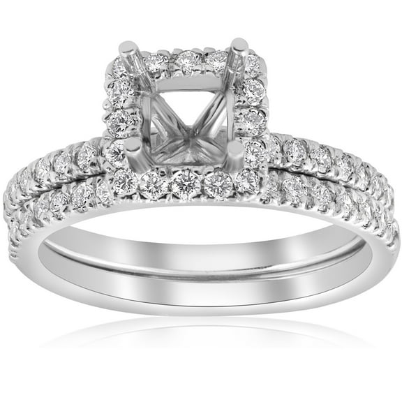 Pompeii 5/8ct Princess Cut Diamond Halo Engagement Ring Setting Matching Band White Gold