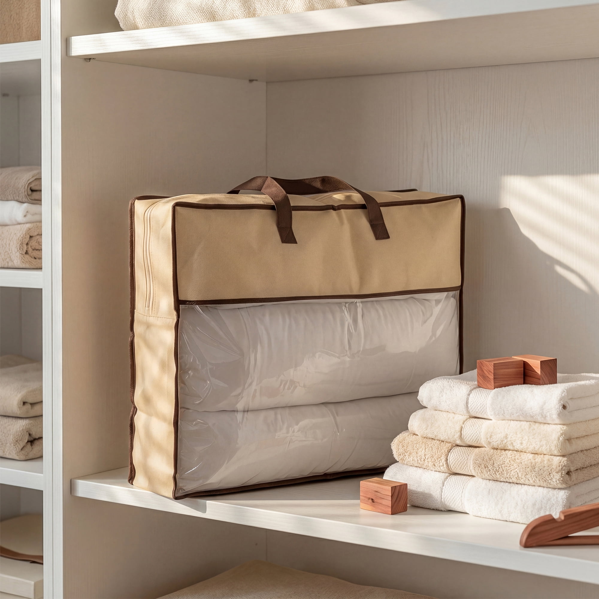 Unique Bargains Storage Bag for Organizing Clothing with Handles Beige 17.7"x21.7"x5.9"