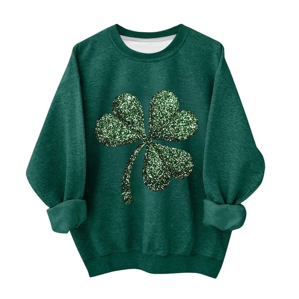 Vestido de Manga Larga una Línea para las Mujeres Día de San Patricio Impresión de Lana Forrada para la Calidez Manga Larga Cuello Redondo Sudadera para Niños Manga Larga Vestido Casual