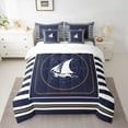 thumbnail image 2 of Feelyou Cartoon Ocean Sailboat Twin Bedding Sets 7-Piece for Boy, Marine Nautical Bedding Comforter Set, Navy Abstract Lines Sheet Sets, Microfiber Bedroom Decor, 2 of 7