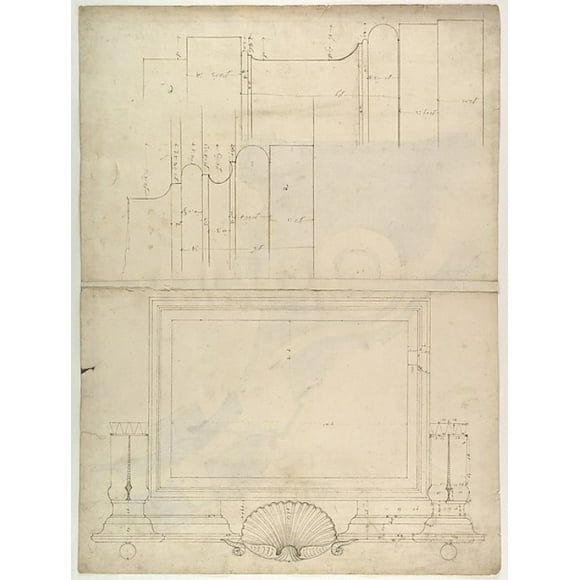 St. Peters, attic, window, elevation (recto) St. Peters, apse, plan; window, cornice, elevation profile; arch frame, elevation profile (verso) Poster Print (18 x 24)