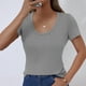 thumbnail image 4 of Camisetas Casuales de Mujer Nueva Camiseta de Manga Corta de Cuello U de Color Sólido de Verano, Poliéster, 4 of 8