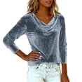 thumbnail image 6 of Women's Sparkly Velvet Tops Elegant Cowl Neck Long Sleeve Shirts Fall Winter Dressy Casual Blouses Tshirts 2025 Gold M, 6 of 6