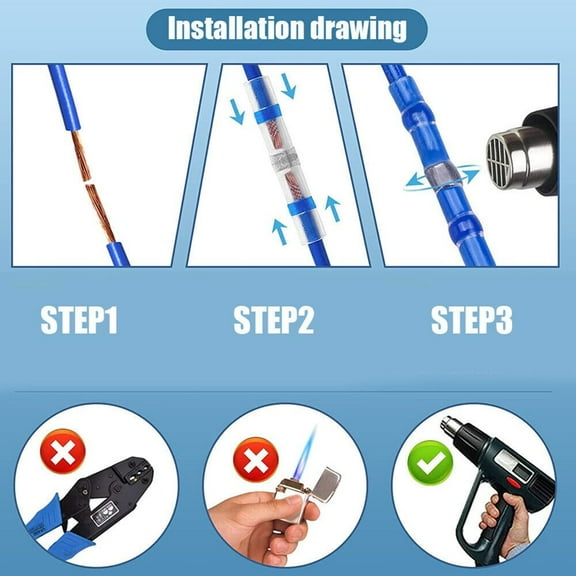 200Pcs Solder Seal Stick Wire Connectors Heat Shrink Butt Crimp Terminals Kit Waterproof Electrical Cable Splice Connector Fangkenuo