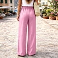 thumbnail image 5 of Cagogo Women Plus Size Wide Leg Elastic Waist Trousers with Pockets Casual Loose Long Pants Travel Work Lounge Bottoms Summer Beachwear, Pink XL, 5 of 6