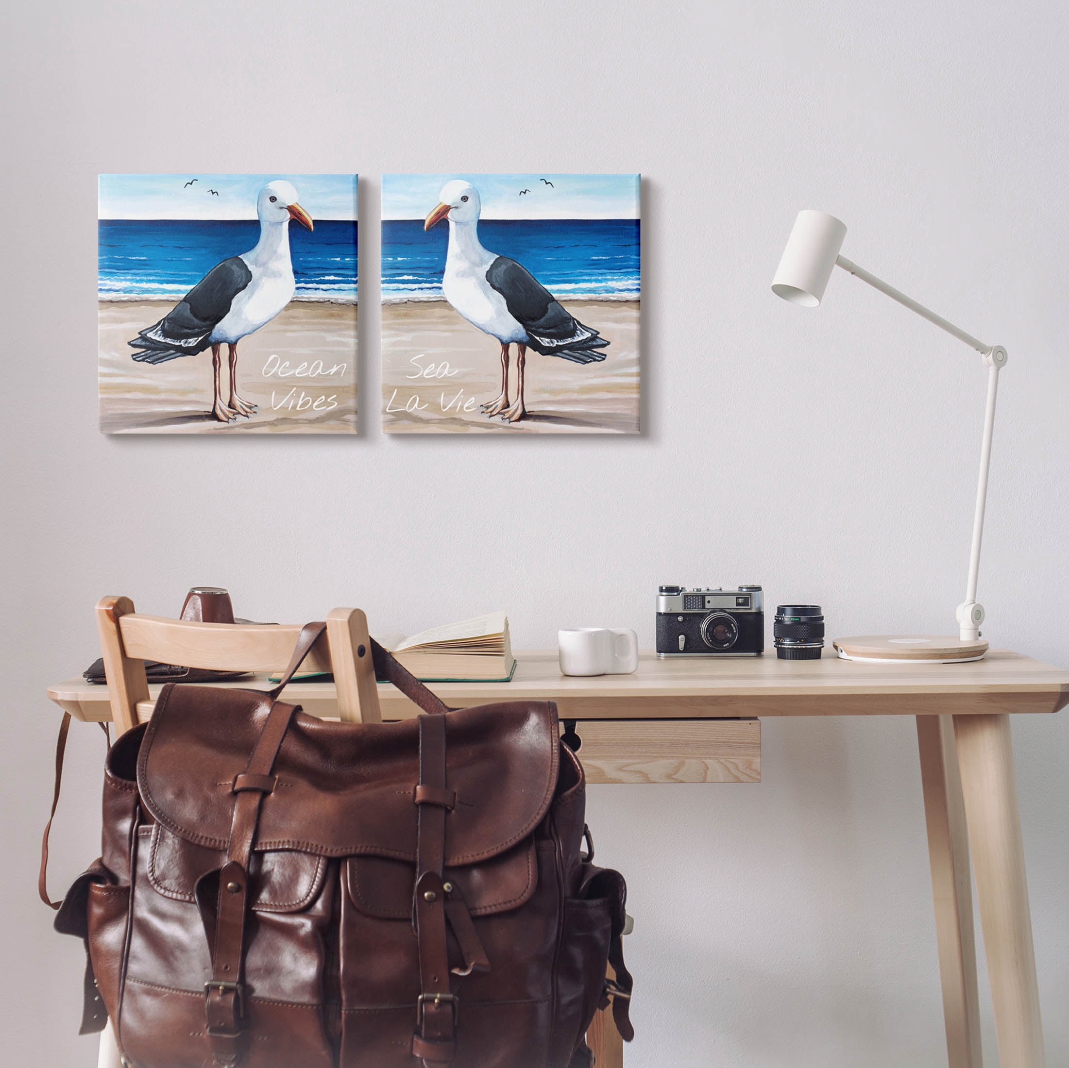 Stupell Industries Seagull Summer Beach Phrase Graphic Art Gallery Wrapped Canvas Print Wall Art, Set of 2, Design by Elizabeth Tyndall