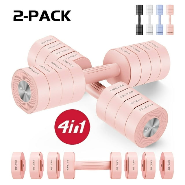 MERACH Haltères Réglables 4-en-1, Ensemble de 2 Poids à Main de 8,8 lb pour l'Entraînement à la Maison, Poids Libres Compacts pour l'Entraînement en Force, Rose