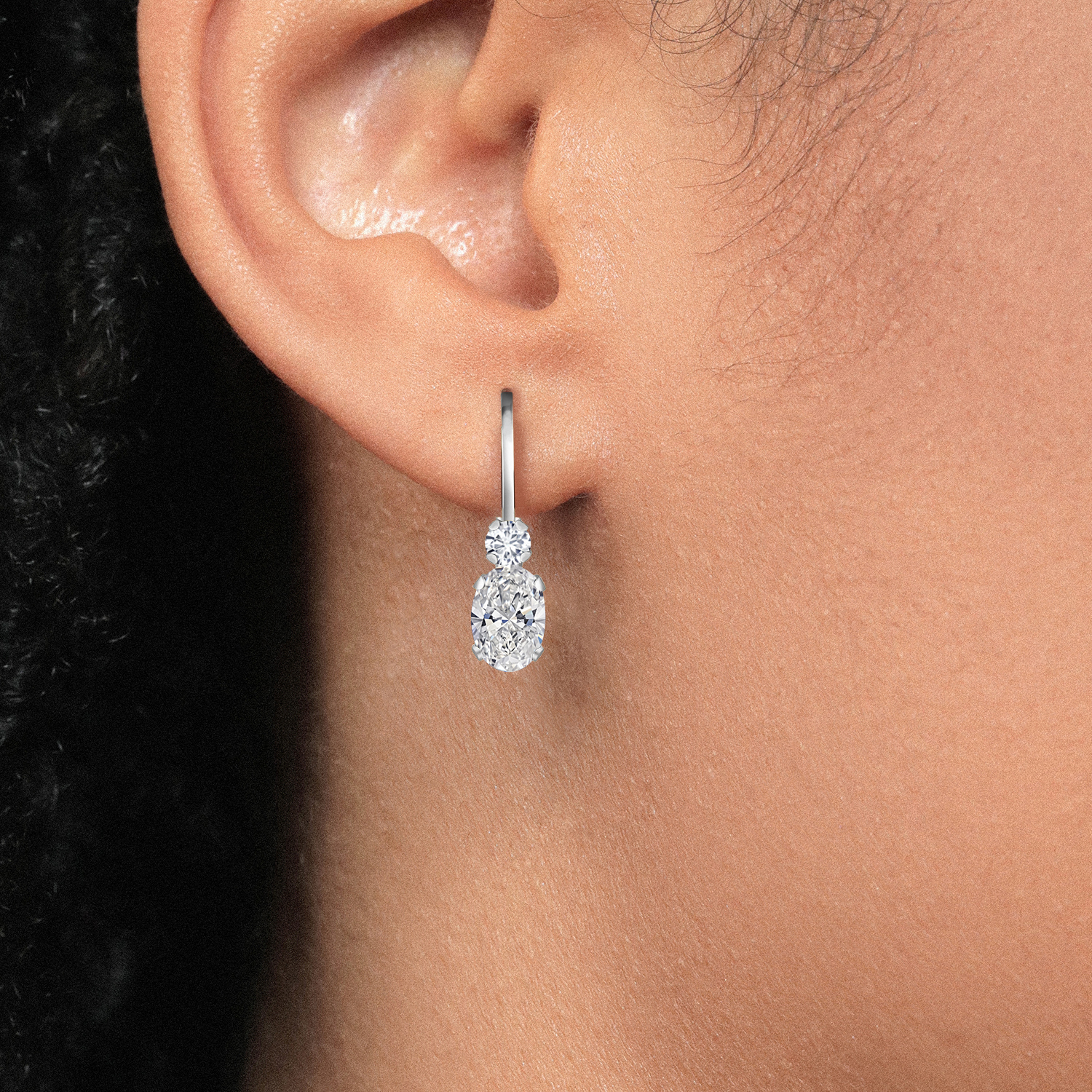 Gem Stone King 14K White Gold White Lab Grown Diamond Leverback Earrings for Women | 0.86 Cttw | Oval 6X4MM and Round 2MM | DEF Color | VVS-VS Clarity | 3/4 inch