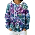 thumbnail image 2 of thefmos Women's Hooded Drawstring Tie Dye Sweatshirt with Kangaroo Pocket Casual Long Sleeve Pullover Fashion Fall Winter Outfit, Blue 2XL, 2 of 7