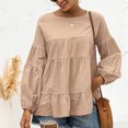 thumbnail image 3 of Top de manga larga para mujer Otoño Cuello redondo Mangas acampanadas Manga larga Suelta Casual Color puro Top Albaricoque M, 3 of 6