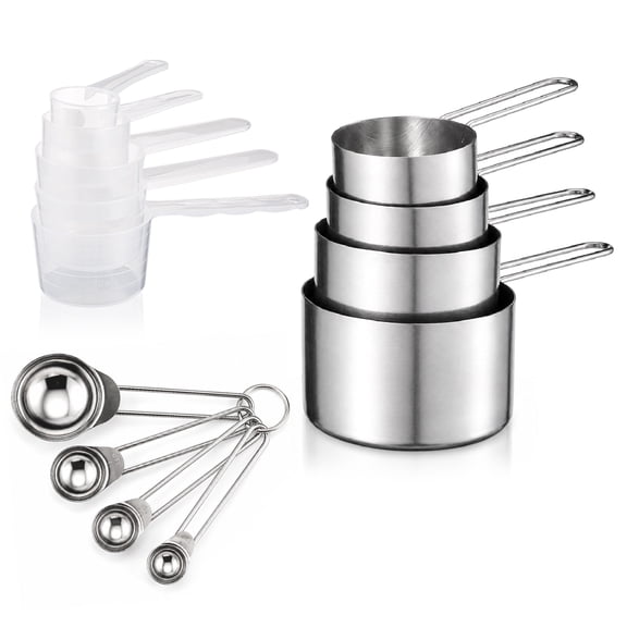 AOWOO 13PCS Measuring Cups and Spoons Set, Stackable Metal Measuring Cup and Spoon and Plastic Measuring Spoons for Baking Cooking, Dishwasher Safe Kitchen Tools with for Dry & Liquid Ingredients