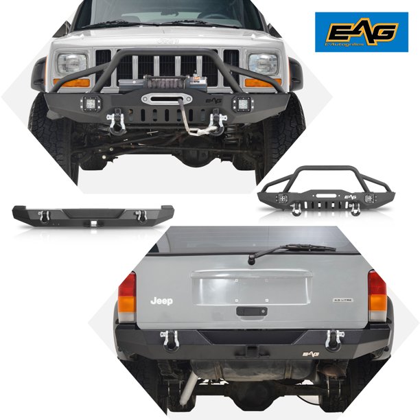 EAG Steel Front Bumper with LED Lights and Winch Plate and Rear Bumper