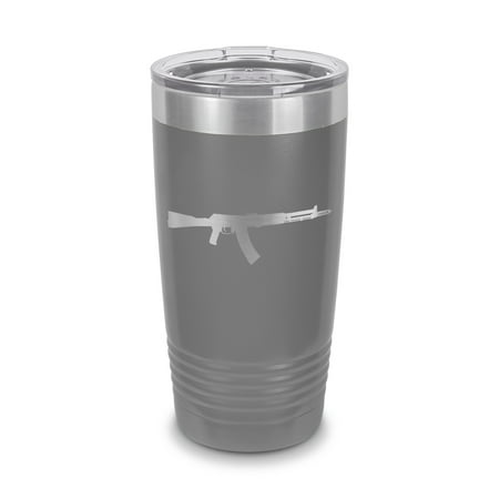

AN-94 Tumbler 20 oz - Laser Engraved w/ Clear Lid - Stainless Steel - Vacuum Insulated - Double Walled - Travel Mug - avtomat nikonova model of 1994 russian - Gray