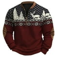 thumbnail image 3 of FAOWME Men's Christmas Pullover Long Sleeved Stand Collar Half Zipper Xmas Printed Fashion Comfortable Sweatshirt Tops For Holiday Daily Wear Wine L, 3 of 3