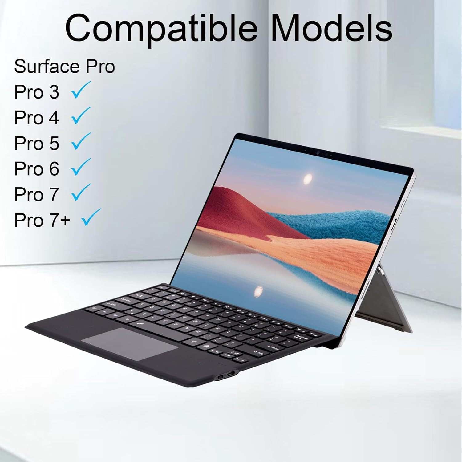 Type Case for Microsoft Surface Pro 7+/Pro 7/Pro 6/Pro 5/Pro 4/Pro 3 ，Ultra Slim Type Cover Keyboard with Multi-Touch Trackpad, Bluetooth, Rechargeable Battery-Without Backlit