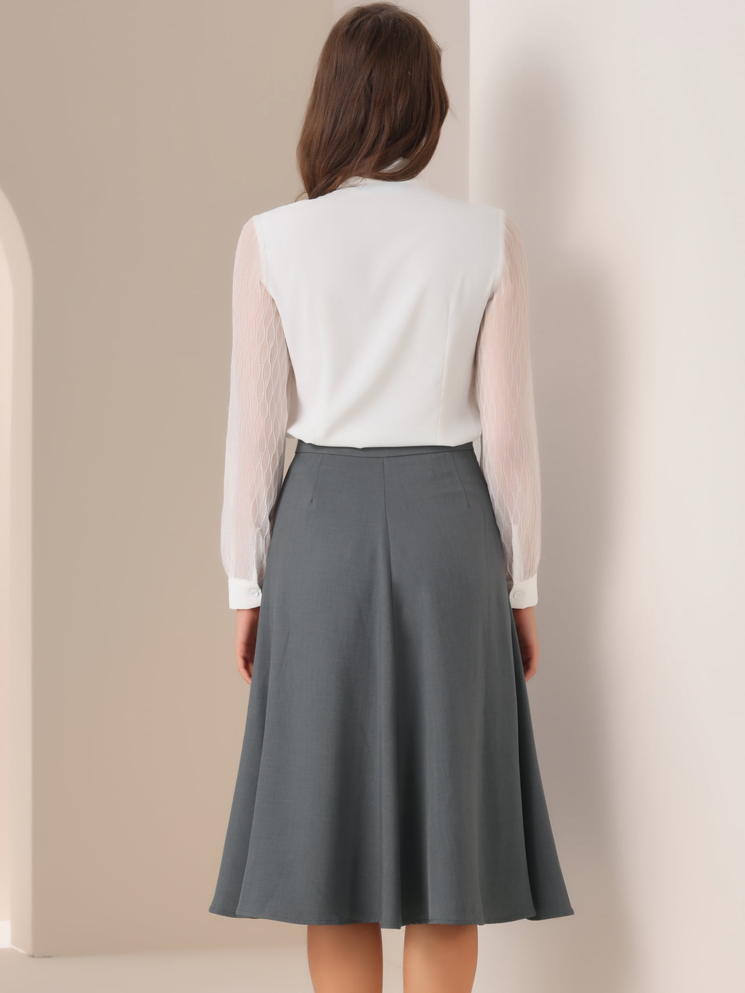 DARING DIVA Women's Side Zipper Flared Flowy A Line Midi Skirts XS Dark Grey